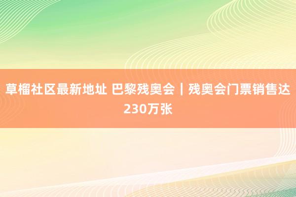 草榴社区最新地址 巴黎残奥会｜残奥会门票销售达230万张